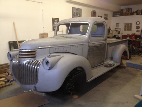 Truck is assembled to ensure all panels fit properly prior to disassembly for final bodywork and paint preparation.